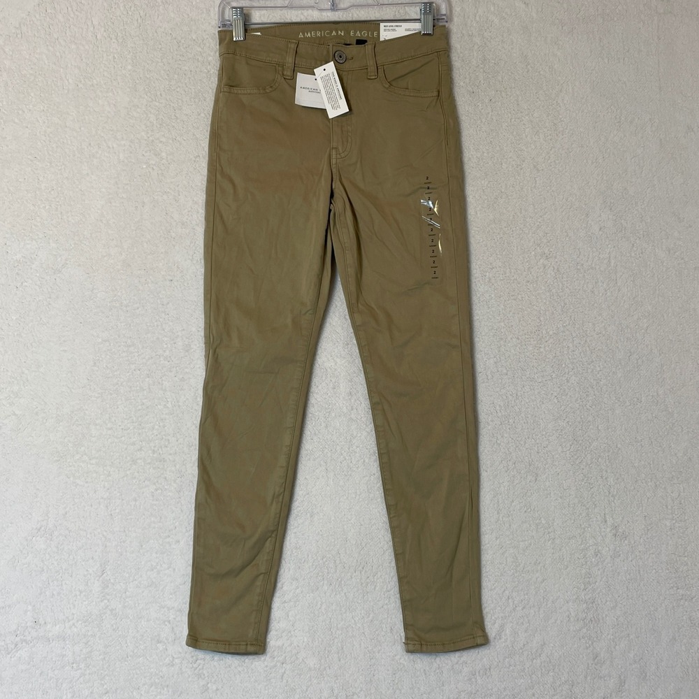 American Eagle Next Level Stretch High Rise Jegging Khaki Tan Pants 2 Short NEW